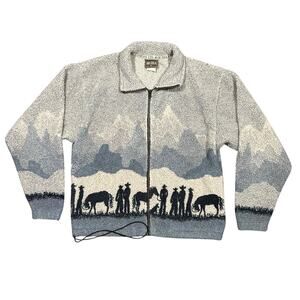 Vintage 90s Outback Trading Fleece Sherpa Jacket Cowboy Western Scenic Zip Large